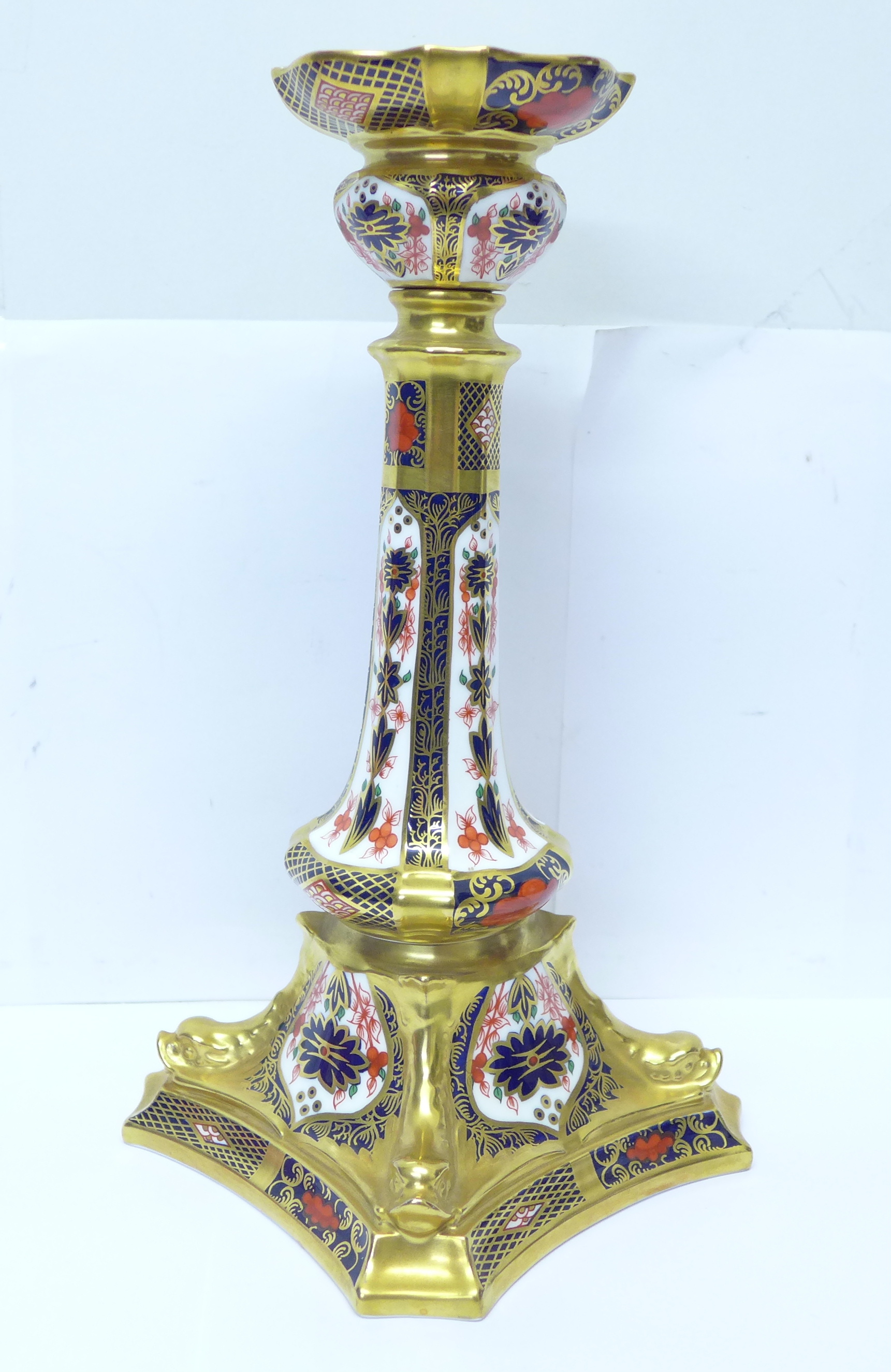 A Royal Crown Derby Old Imari pattern candlestick, 29cm, boxed