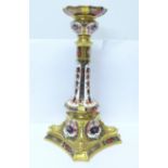 A Royal Crown Derby Old Imari pattern candlestick, 29cm, boxed