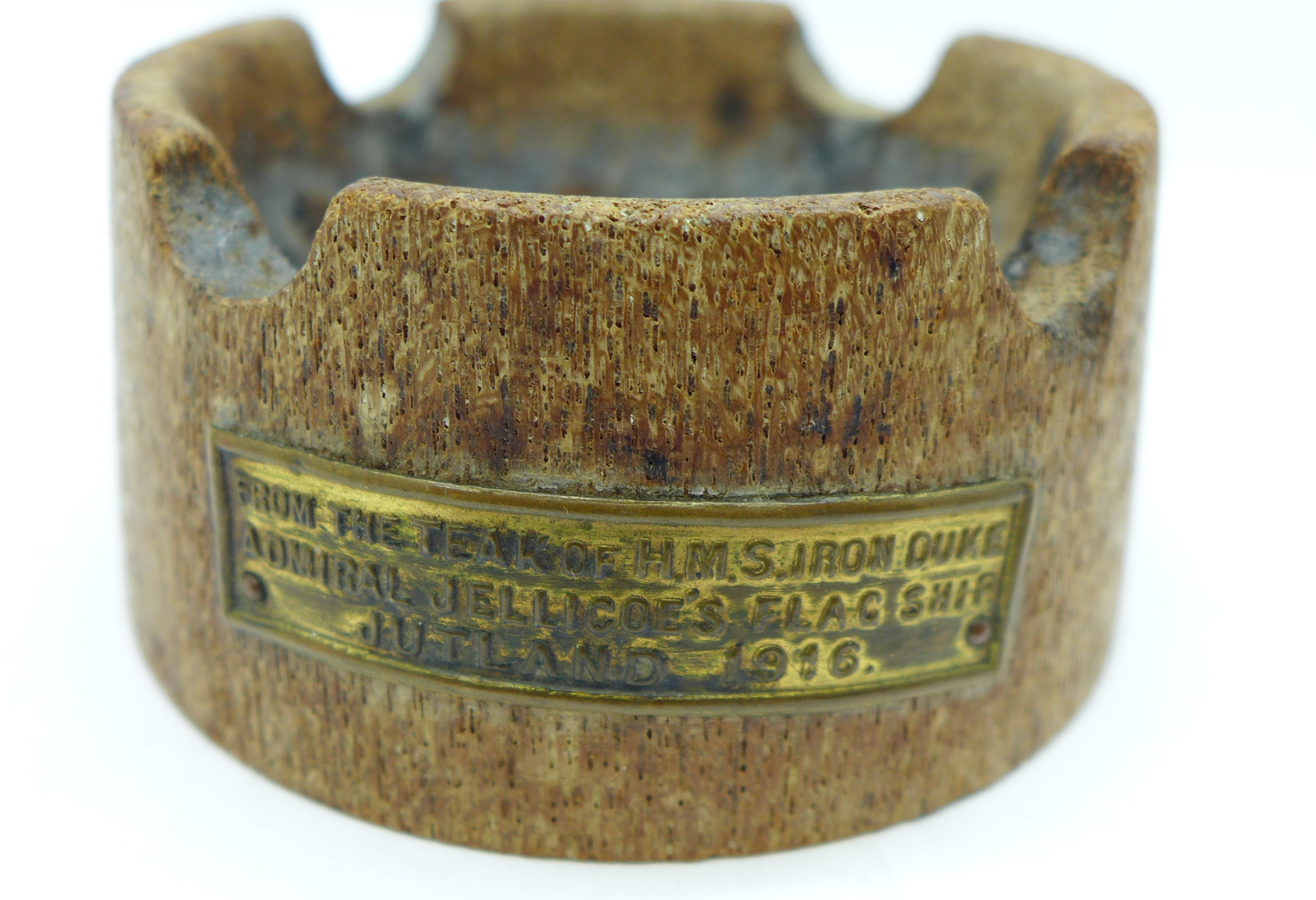 A wooden ashtray with small plaque, 'Teak of H.M.S. Iron Duke, Admiral Jellicoe's Flagship, - Image 2 of 2