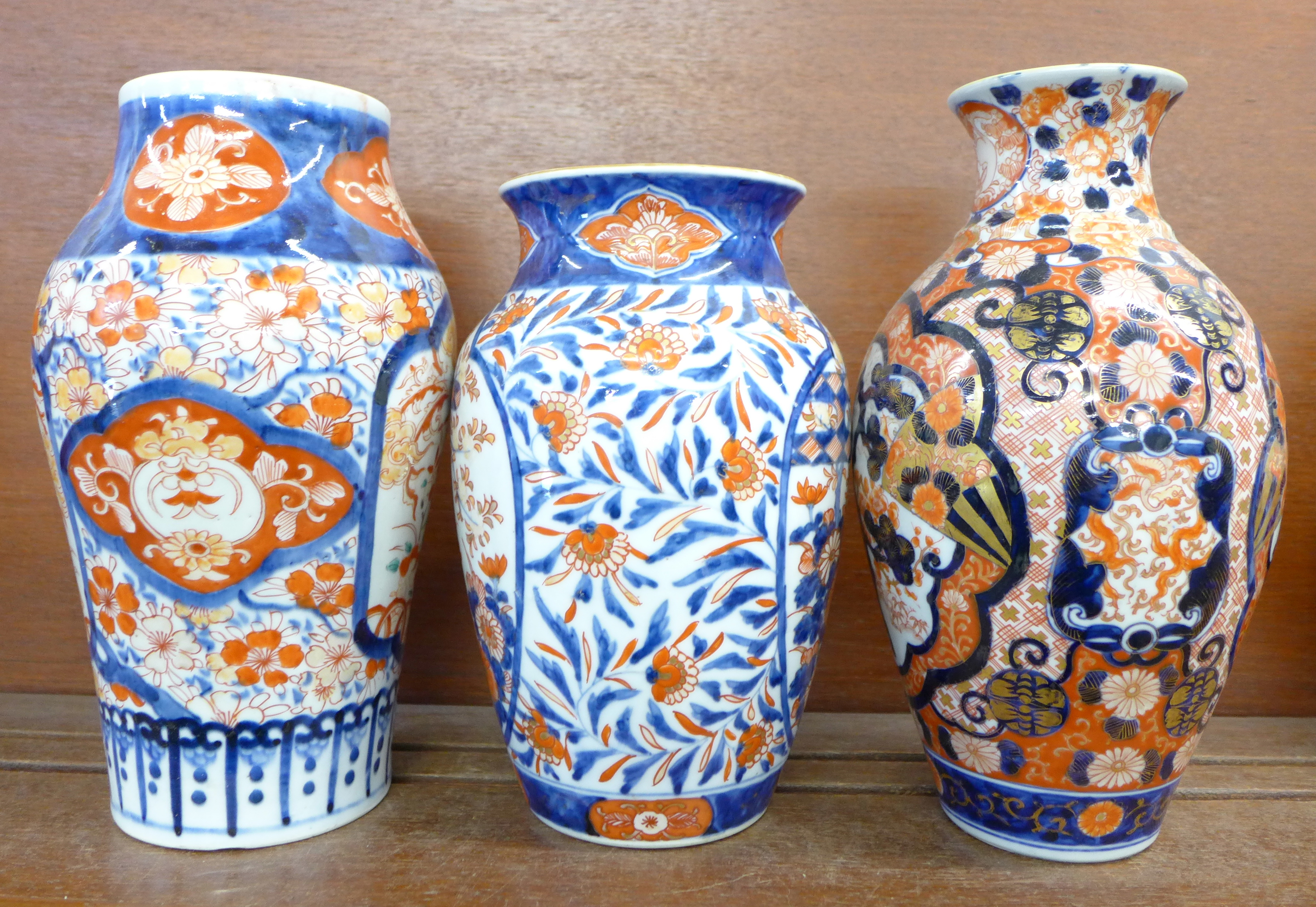 Three early 20th Century Imari vases, tallest 26cm - Image 2 of 5