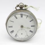 A silver fusee pocket watch, a/f