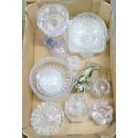 A box of assorted cut glass and lead crystal including bowls and salts