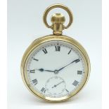 A gold plated top wind pocket watch, Delmar, Tacy Watch Co.