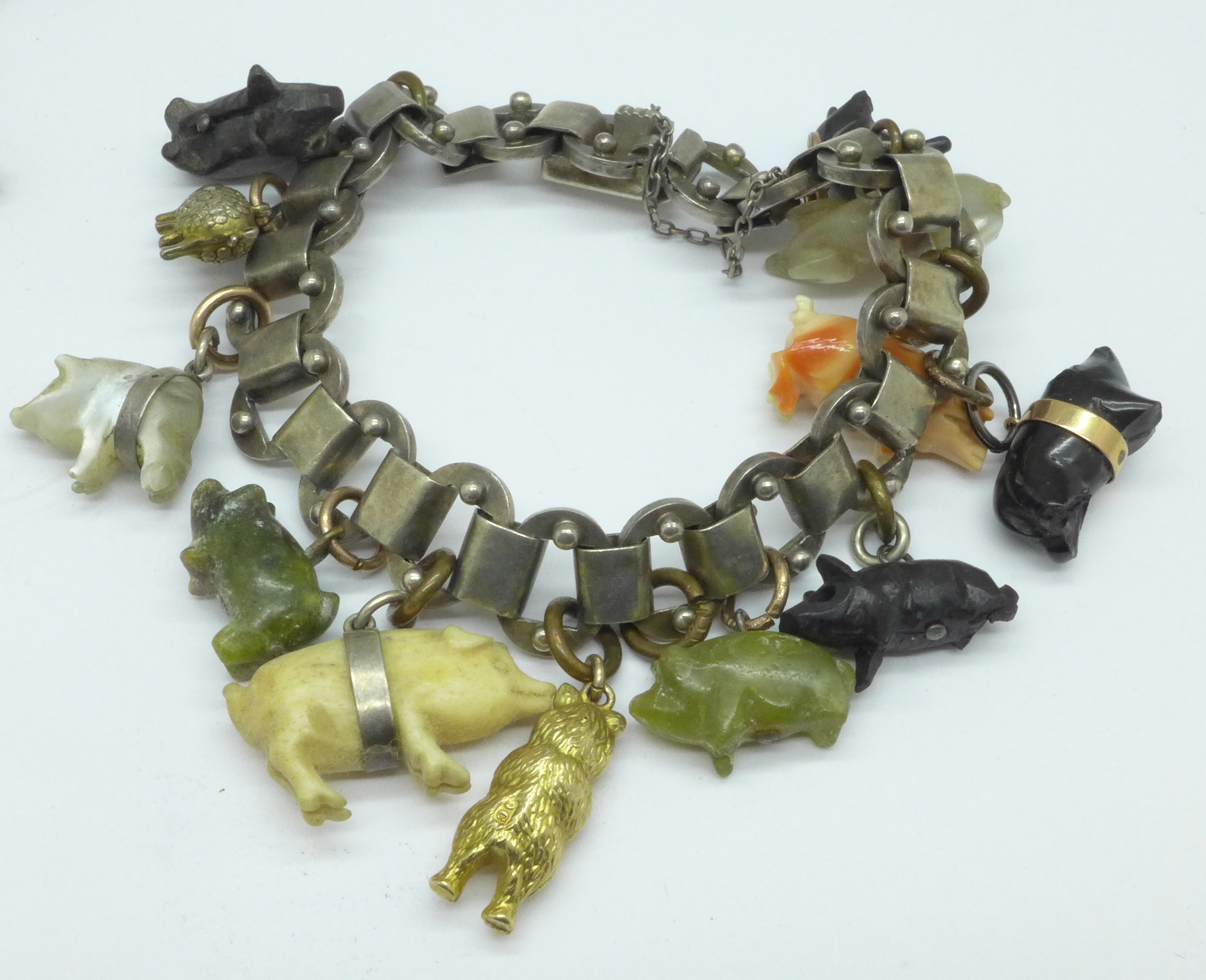A novelty pig charm bracelet, set on a converted Victorian collar - Image 3 of 3