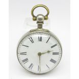A silver verge pocket watch, Yeoman, Nottingham, London 1822, no outer case