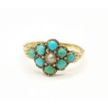 A yellow metal, pearl and turquoise ring, 1.6g, N