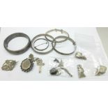 Silver and other jewellery including bangles, lockets, a Malaysian Kris brooch and cufflinks, etc.