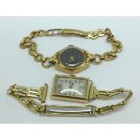 A 9ct gold lady's wristwatch with a 9ct gold bracelet, total weight 13.6g, and a lady's plated