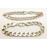Two silver curb link bracelets, 65g