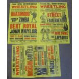 Wrestling posters, Festival Hall, Kirkby, 1970's; Kendo Nagasaki, Count Bartelli, Honey Boy Zimba,