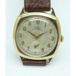A 9ct gold cushion cased Rone Sportsmans wristwatch