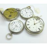 Four silver pocket watches, a/f