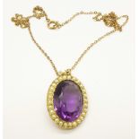 A 9ct gold chain and an amethyst and pearl set pendant, total weight 7.4g