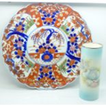 An Imari dish and a Royal Worcester Palissy vase