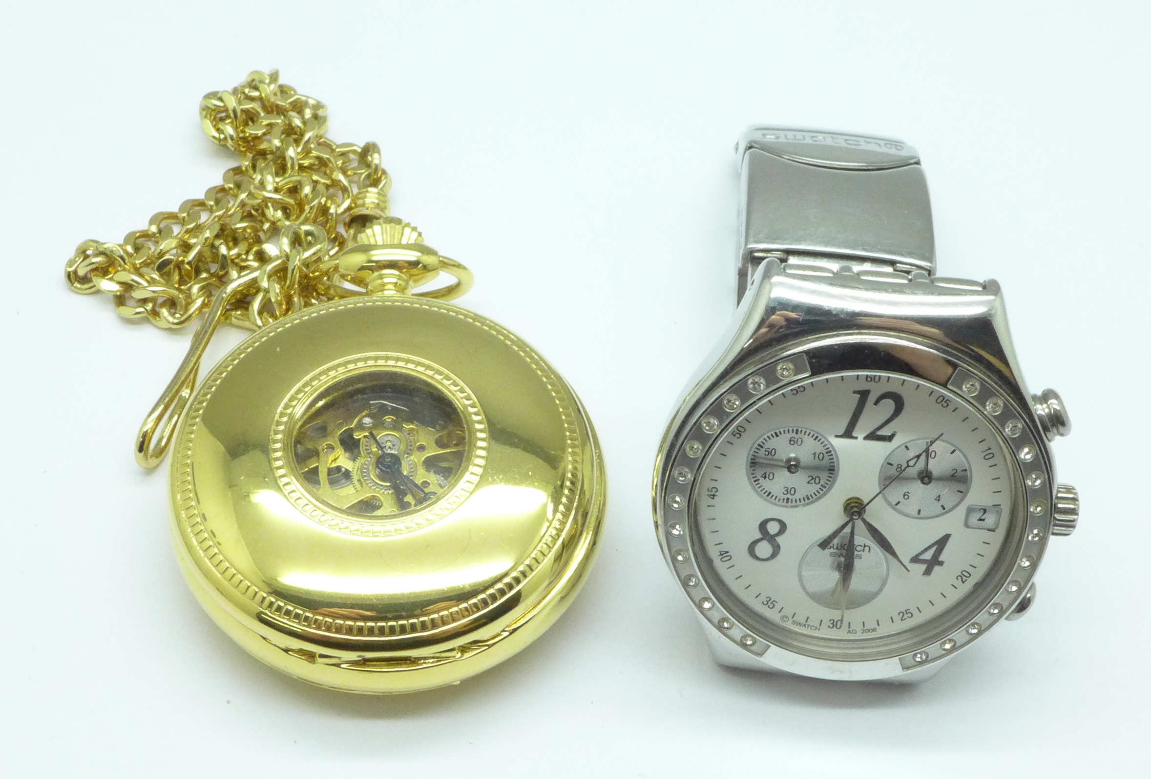 A Swatch wristwatch and a modern Rotary pocket watch