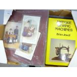 A collection of books on antique sewing machines and a Singer instruction book for Art Embroidery