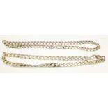 Two silver curb link chains, 157g