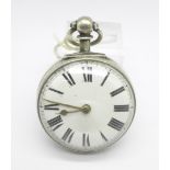 A silver verge pocket watch, London 1861, no outer case