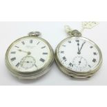 Two silver pocket watches, one by Benson