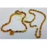 Two amber rosaries, 40g