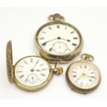 Two silver fob watches and a top-wind silver cased pocket watch, the inner case bears a military