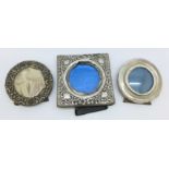 Three silver photograph frames, a/f