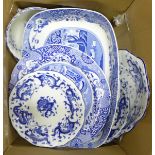 An early 20th Century teaset, blue and white, Dragon pattern, a Spode blue and white tray and two