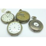 Four silver pocket watches, a/f