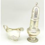 A silver cream jug and an early silver sugar sifter, 110g