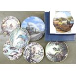 Ten Wedgwood RSPB Centenary Plate Collection, a set of four Coalport Steam Legends plates and a