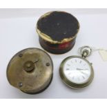 An alarm clock marked Penn, A. Paris, and a double sided pocket watch
