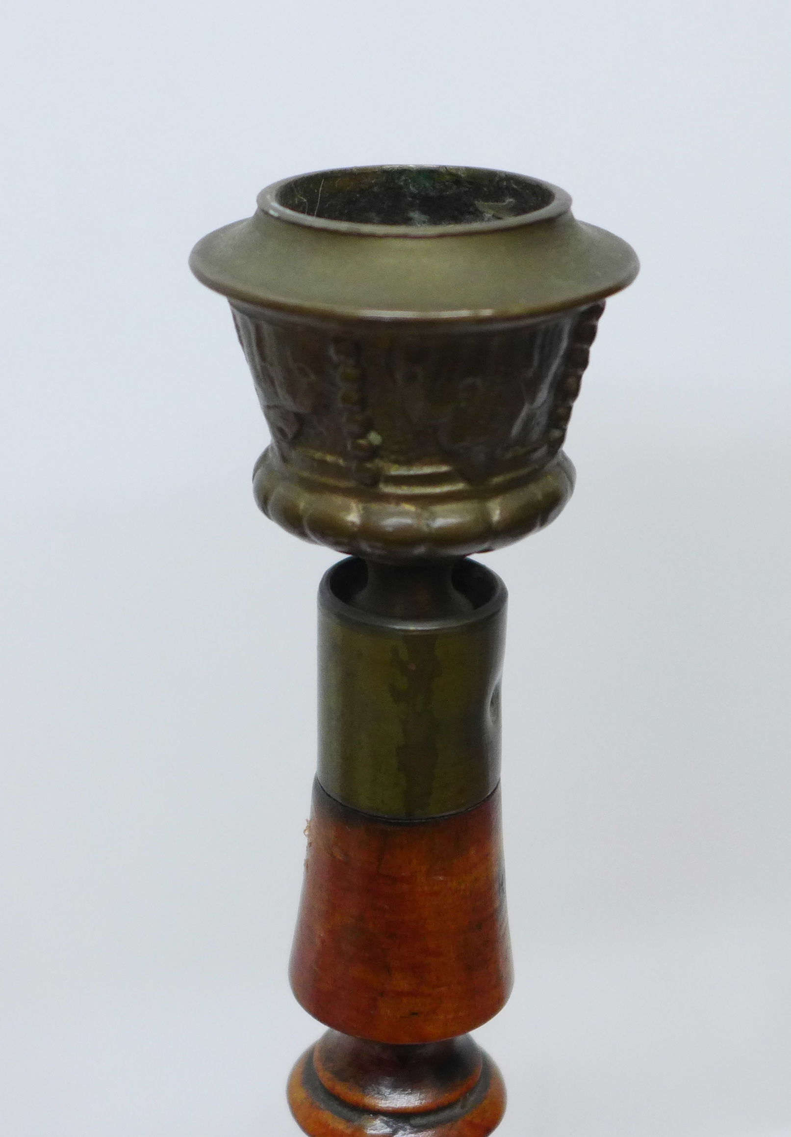 A pair of 19th Century brass candlesticks and a pair of tall bobbin turned candlesticks - Image 3 of 3