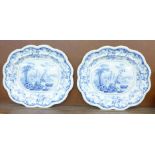 Two early 19th Century blue and white serving plates, Canton Views, by Elkin, Knight and Bridgwood