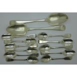 Two silver table spoons and eleven silver teaspoons, 313g