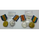 Two pairs of WWI medals to 355805 Pte. T. Johnson, Liverpool Regiment and 357509 Pte. J.S.