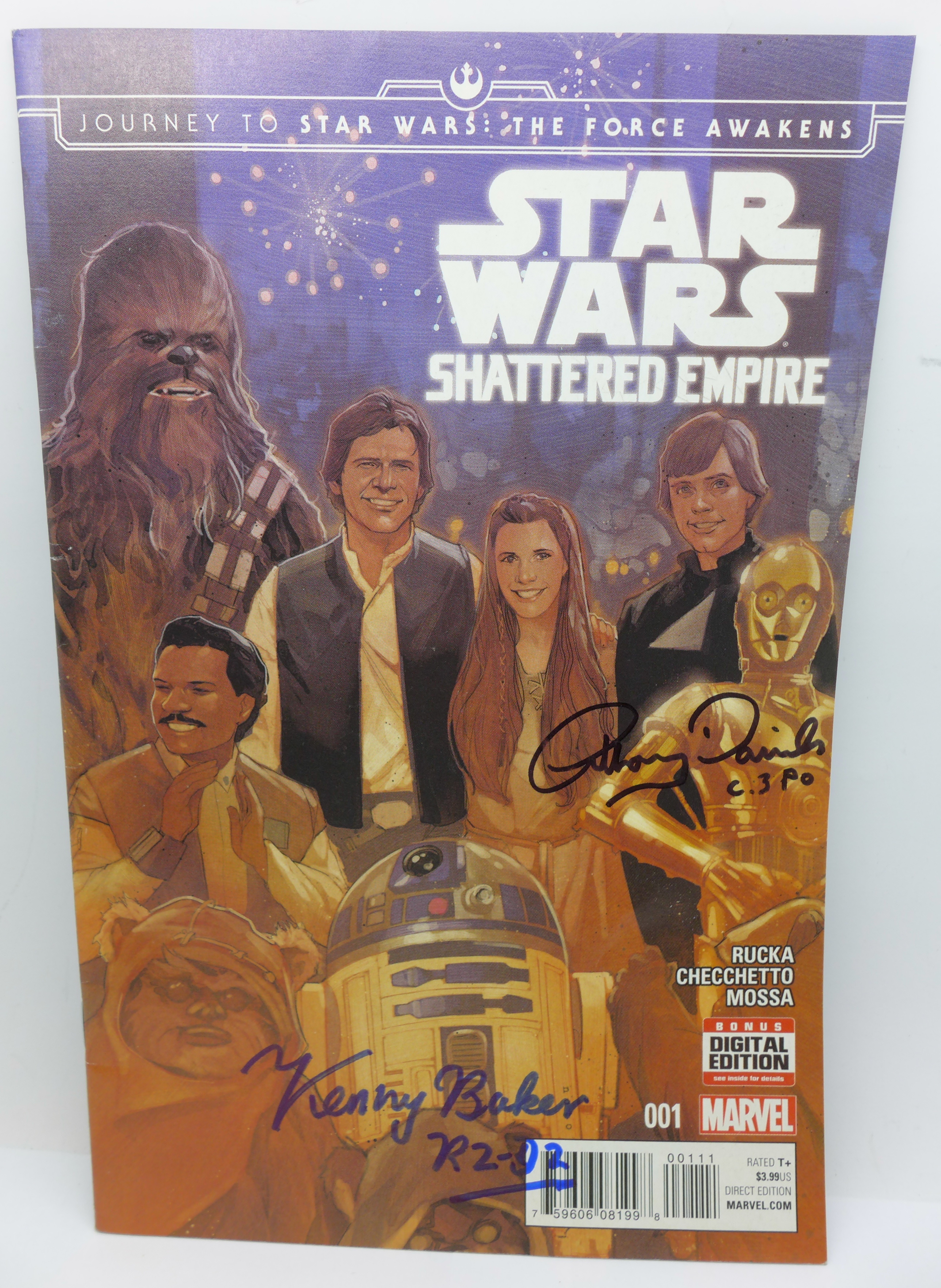 A Star Wars comic signed by Kenny Baker (R2D2) and Anthony Daniels (C3PO)