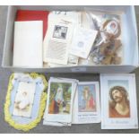A collection of Roman Catholic items, rosary beads, greeting cards, Faith books, etc.
