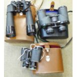 Three pairs of cased binoculars including Chinon