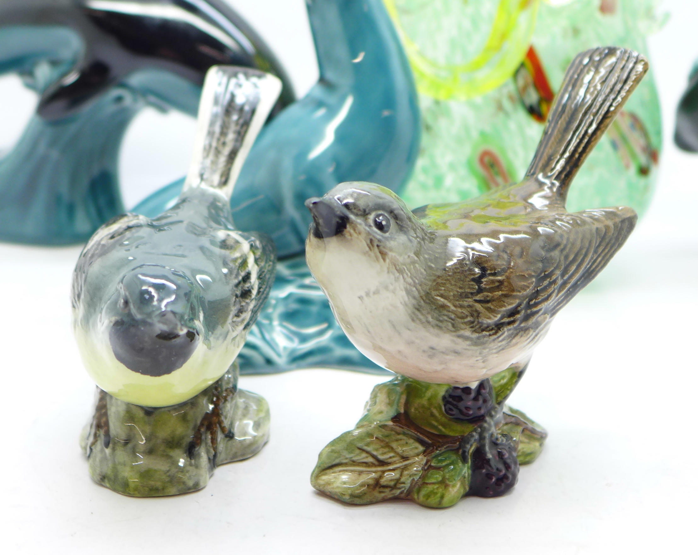 Three items of Poole Pottery including a dolphin, two Beswick bird figures, Whitethroat and Grey - Image 2 of 3