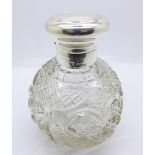 A silver topped globular scent bottle, Birmingham 1906