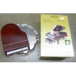 A silver plated tray and a Gold Label Collection grand piano replica musical player, boxed