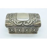 A white metal embossed casket, with continental marks, 5.5cm, 44g