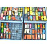 Two Matchbox carry cases and a collection of mainly Matchbox cars, aircraft and model rail