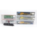 N gauge model rail; two Kato Santa Fe, two Fox Valley models, one Inter Mountain and one Union Mills