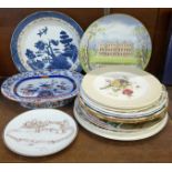 A collection of decorative plates including Royal Doulton, Willow pattern, etc.