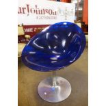 An Italian Ero(s) blue perspex and chrome swivel chair by Kartel with Starck