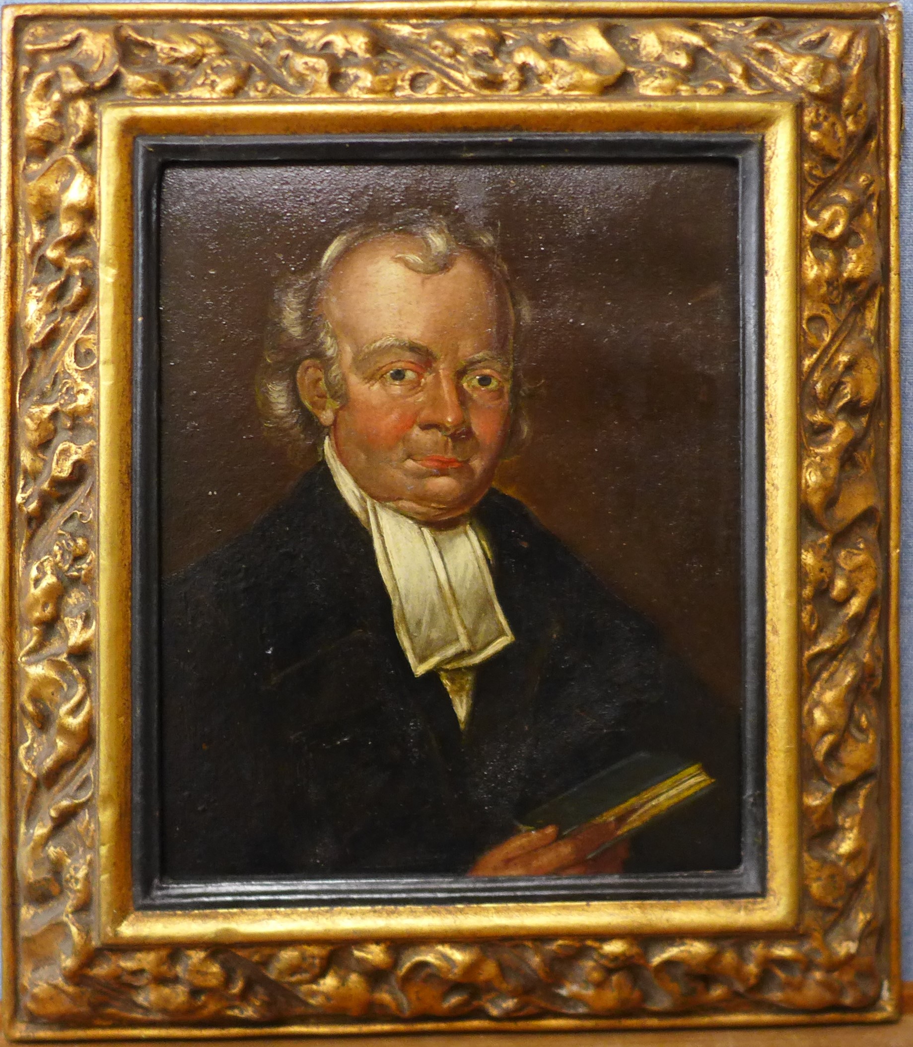 English School (19th Century), portrait of a clergyman, oil on board, 40 x 33cms, framed