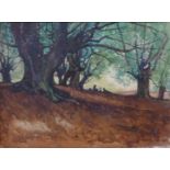 Henry Samuel Merrit (WWII artist, 1884-1963), figures in a forest, watercolour, 28 x 38cms, unframed