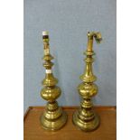 A pair of brass table lamp bases