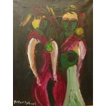 Peter Robert, abstract figures, oil on canvas, 45 x 35cms, unframed